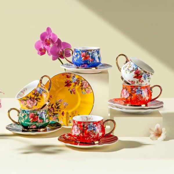ROSSELLA 6 KİŞİLİK 12 PARÇA PORSELEN ÇAY FİNCAN TAKIMI