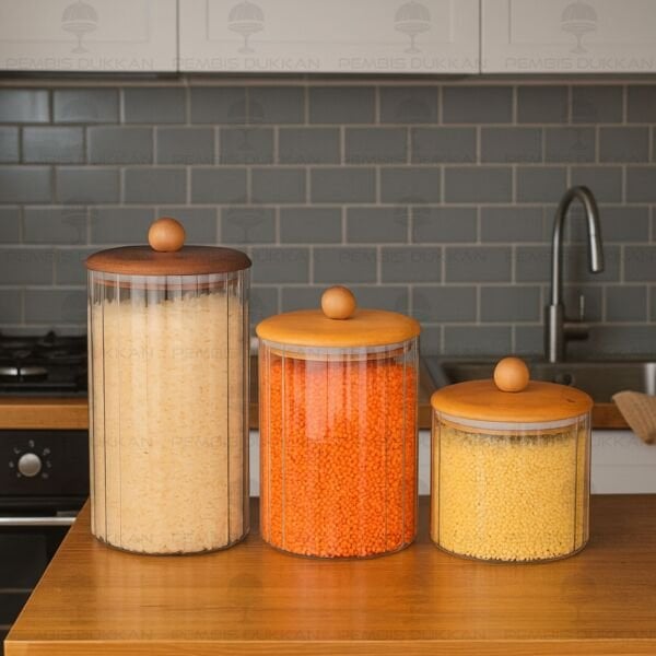 3LÜ CAVO ÇİZGİLİ TEZGAH ÜSTÜ KAVANOZ SET (BOR084-085-086)