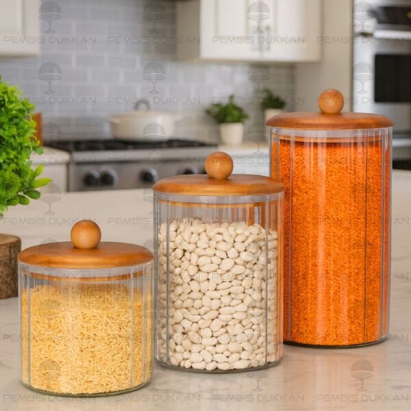3LÜ TOP TUTACAKLI AKASYA ÇİZGİLİ KAVANOZ SET NO 2