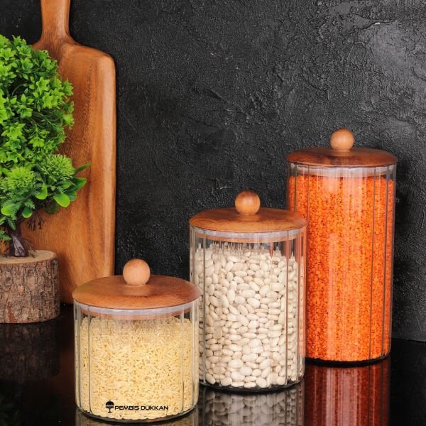 3lü Cavo Çizgili Tezgah Üstü Kavanoz Set (Bor084-085-086)