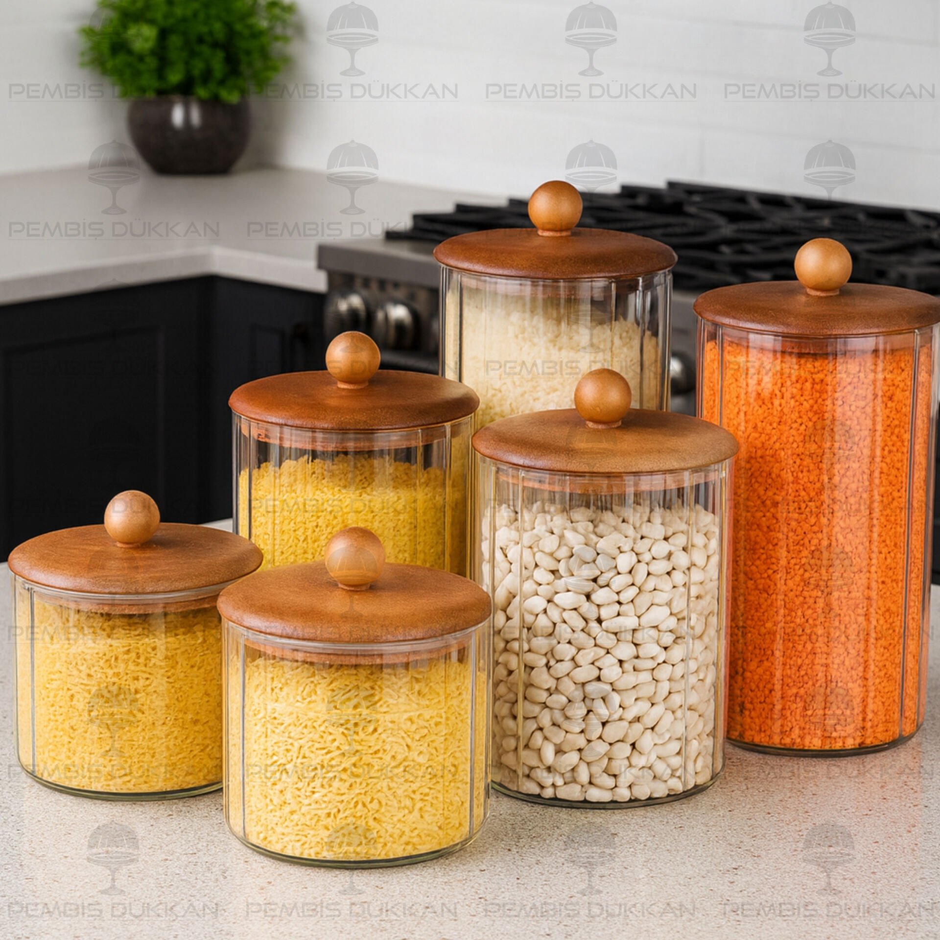 6LI TOP TUTACAKLI AKASYA ÇİZGİLİ KAVANOZ SET NO 2