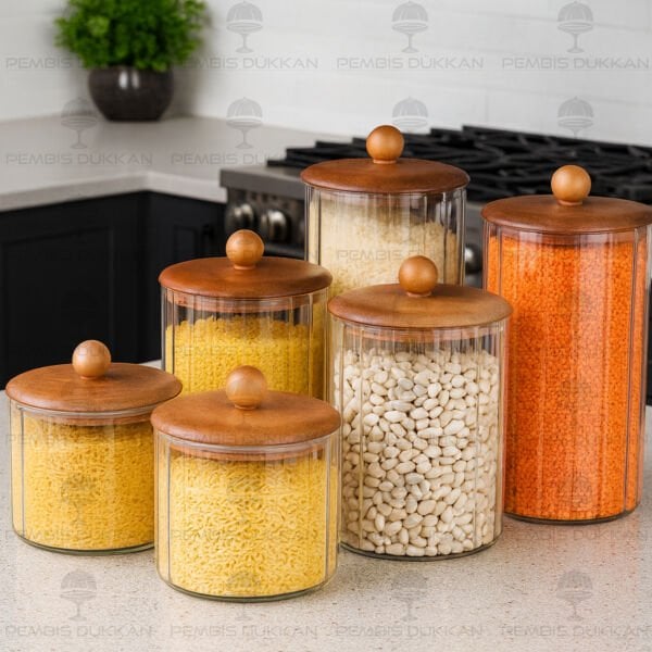 6LI TOP TUTACAKLI AKASYA ÇİZGİLİ KAVANOZ SET NO 2