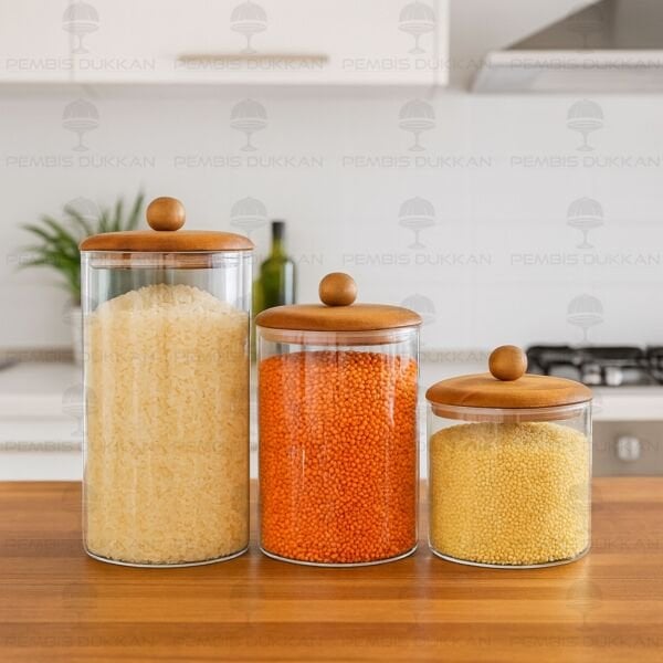 3LÜ CAVO DÜZ TEZGAH ÜSTÜ KAVANOZ SET (BOR081-082-083)