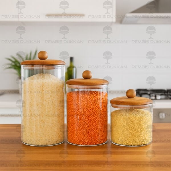 3LÜ TOP TUTACAKLI AKASYA DÜZ KAVANOZ SET NO 3