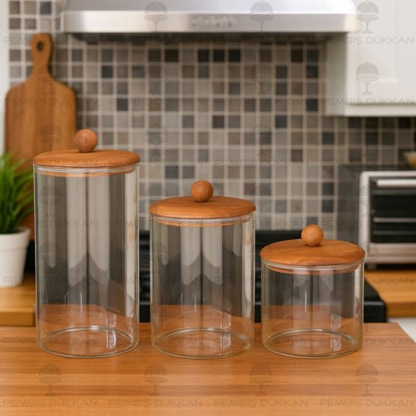 3LÜ TOP TUTACAKLI AKASYA DÜZ KAVANOZ SET NO 3