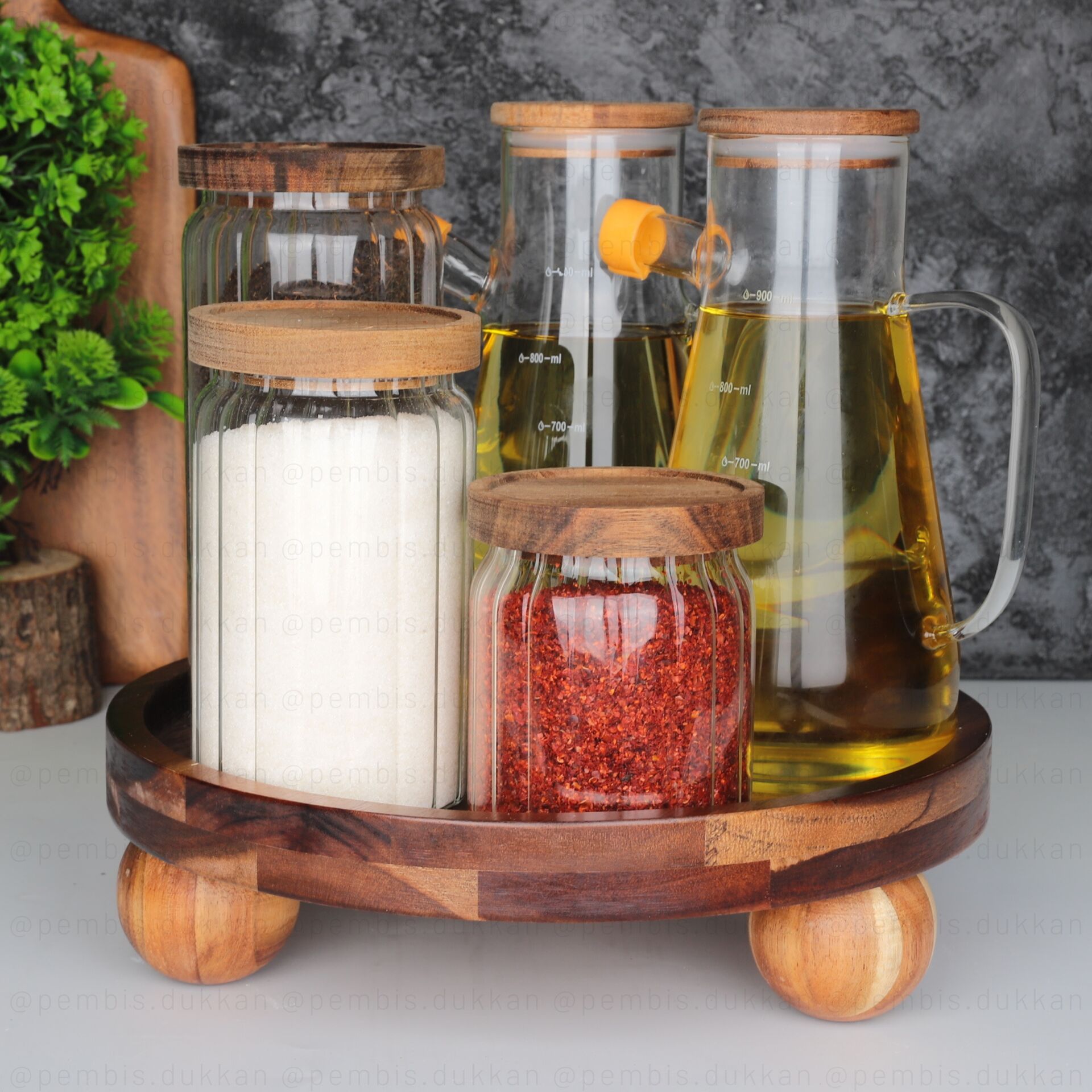 AKASYA TOP AYAKLI MENNY KAVANOZ YAĞLIK KOMBİN SET NO 6