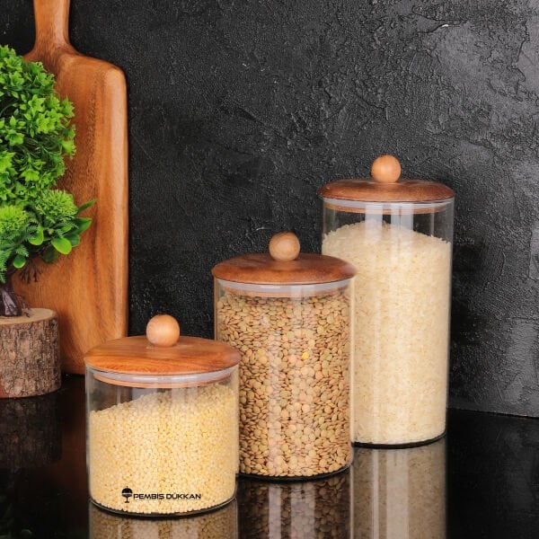 3LÜ TOP TUTACAKLI AKASYA DÜZ KAVANOZ SET NO 3