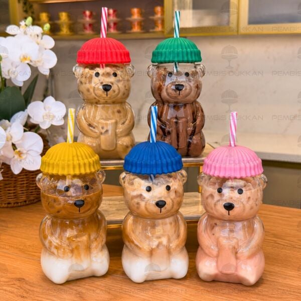 1 Adet Renkli Teddy Pipetli Bardak (Renk Seçiniz)