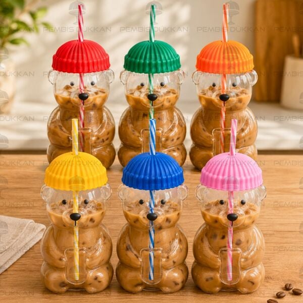 1 ADET RENKLİ TEDDY PİPETLİ BARDAK (RENK SEÇİNİZ)