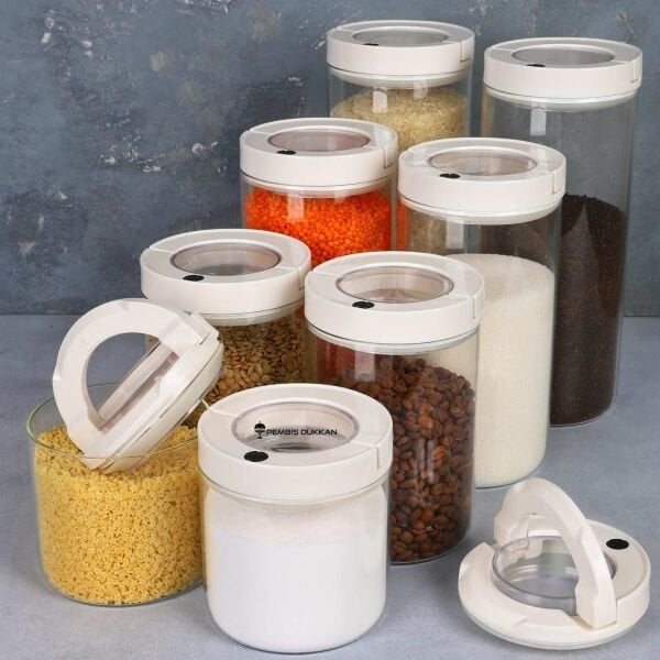 8Lİ BEYAZ TESORA, ERZAK KAVANOZ SETİ (850ML-1300ML-1650ML-2100ML)