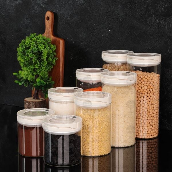 8Lİ BEYAZ TESORA, ERZAK KAVANOZ SETİ (850ML-1300ML-1650ML-2100ML)