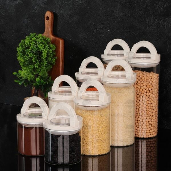 8Lİ BEYAZ TESORA, ERZAK KAVANOZ SETİ (850ML-1300ML-1650ML-2100ML)