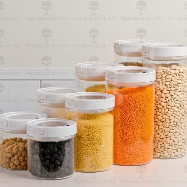 8Lİ BEYAZ TESORA, ERZAK KAVANOZ SETİ (850ML-1300ML-1650ML-2100ML)