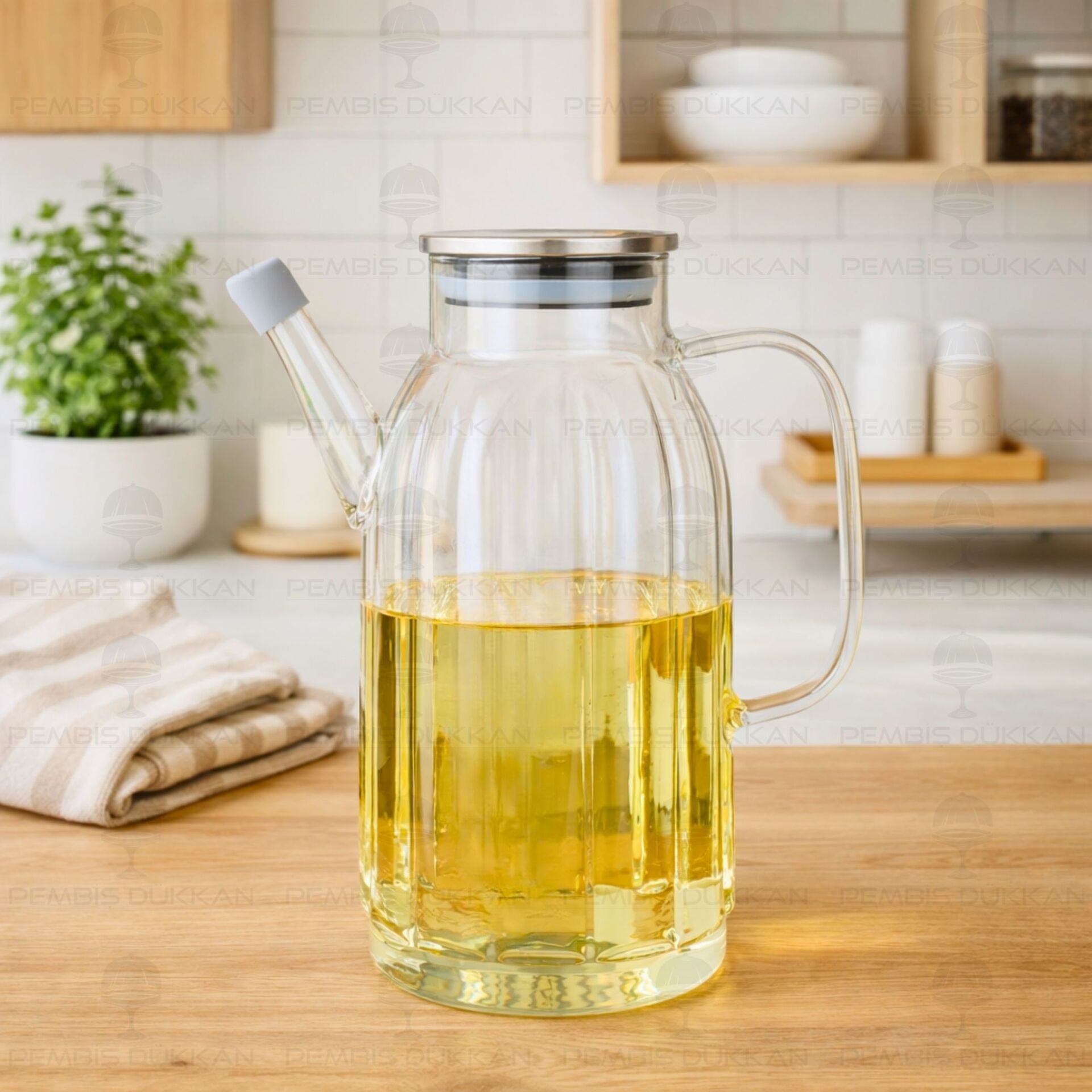 KALIN ÇİZGİLİ METAL KAPAKLI 1000ML YAĞDANLIK (GLA01)