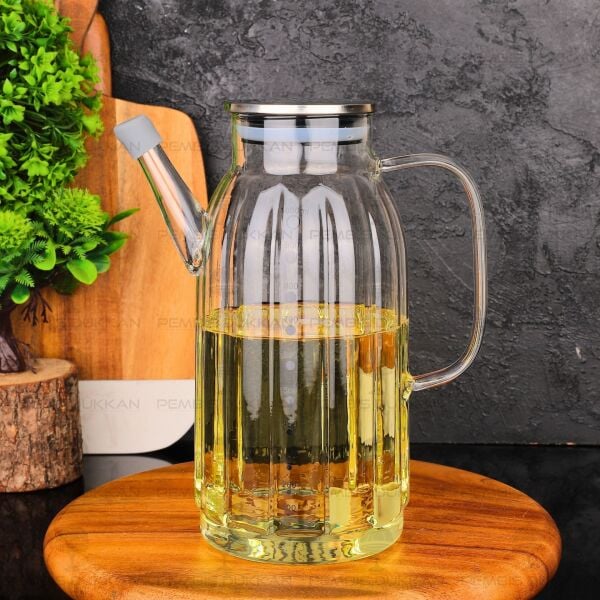 KALIN ÇİZGİLİ METAL KAPAKLI 1000ML YAĞDANLIK (GLA01)