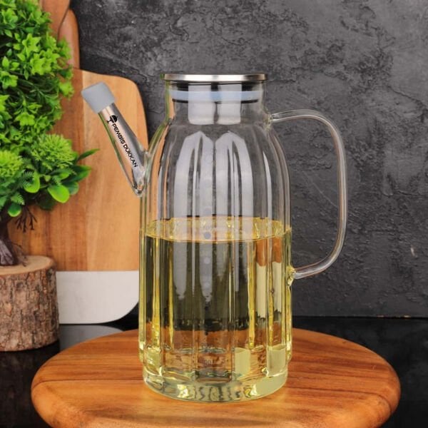 KALIN ÇİZGİLİ METAL KAPAKLI 1000ML YAĞDANLIK (GLA01)