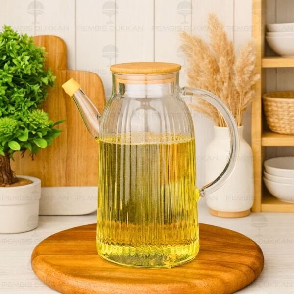 İNCE ÇİZGİLİ BAMBU KAPAKLI 1000ML YAĞDANLIK (GLA04)