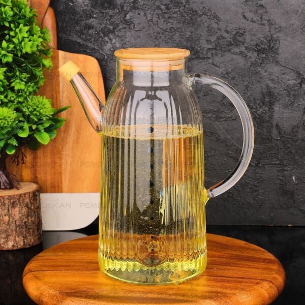 İNCE ÇİZGİLİ BAMBU KAPAKLI 1000ML YAĞDANLIK (GLA04)