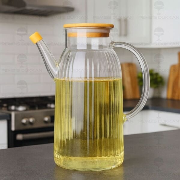 İNCE ÇİZGİLİ BAMBU KAPAKLI 1000ML YAĞDANLIK (GLA04)