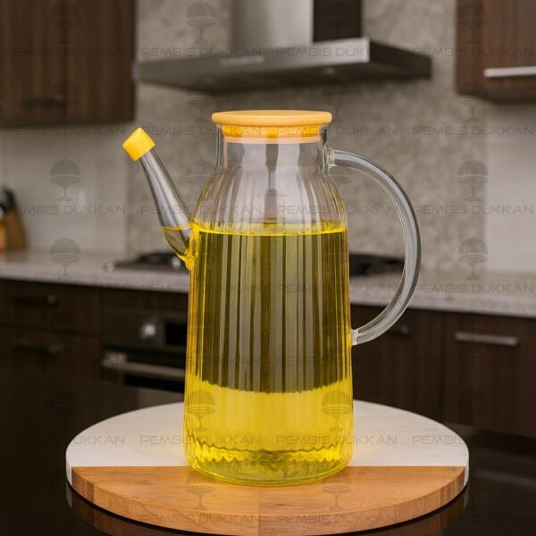 İNCE ÇİZGİLİ BAMBU KAPAKLI 1000ML YAĞDANLIK (GLA04)