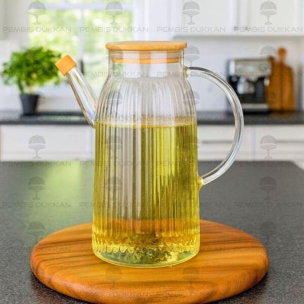 İNCE ÇİZGİLİ BAMBU KAPAKLI 1000ML YAĞDANLIK (GLA04)