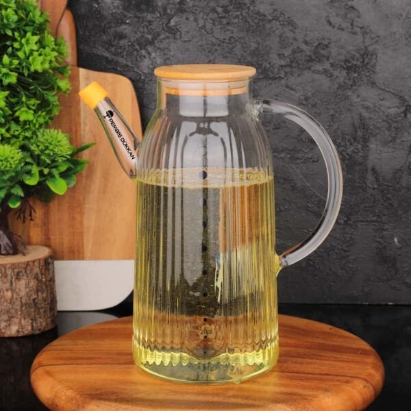 İNCE ÇİZGİLİ BAMBU KAPAKLI 1000ML YAĞDANLIK (GLA04)