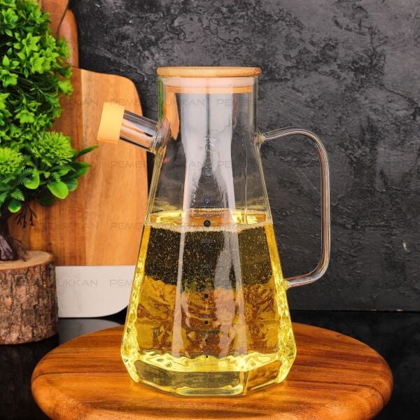 Köşeli Bambu Kapaklı 1000ml Yağdanlık (Gla012)