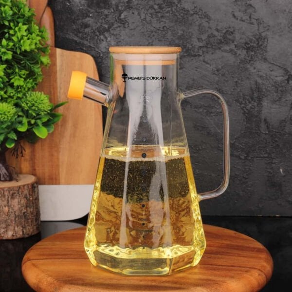 KÖŞELİ BAMBU KAPAKLI 1000ML YAĞDANLIK (GLA012)