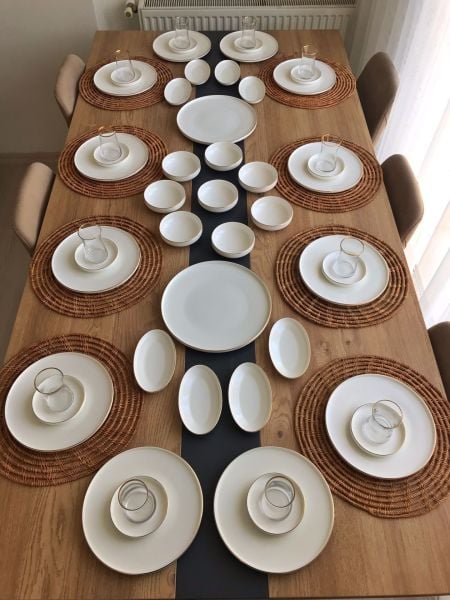 12 Kişilik 42 Parça Bonjela Gümüş İnce Porselen Kahvaltı Takımı