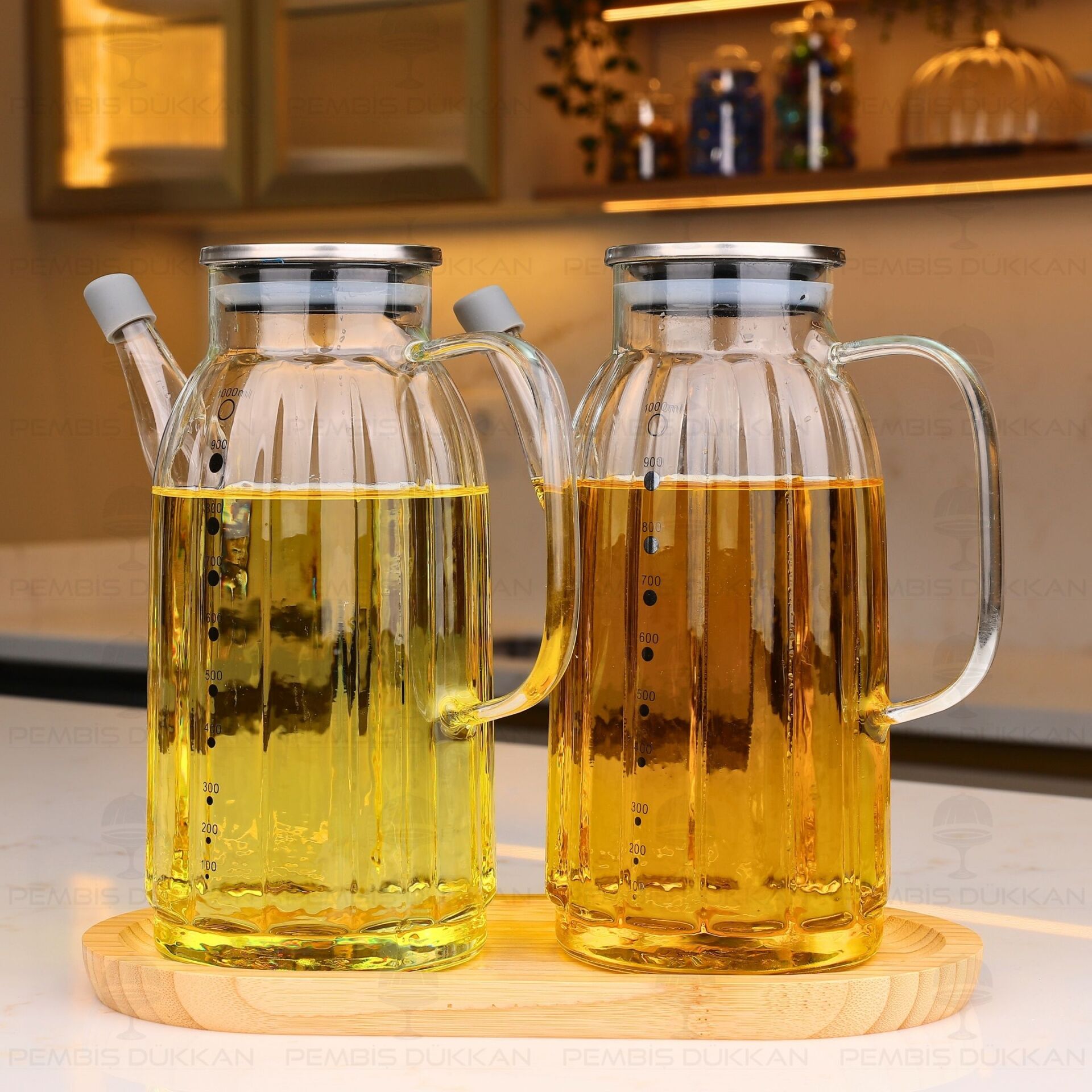 BAMBU ALTLIKLI, 2Lİ KALIN ÇİZGİLİ METAL YAĞDANLIK SET (GLA01 + 75652)