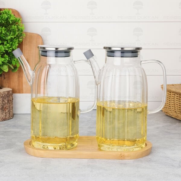 BAMBU ALTLIKLI, 2Lİ KALIN ÇİZGİLİ METAL YAĞDANLIK SET (GLA01 + 75652)