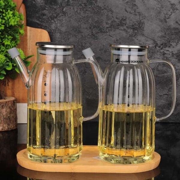 BAMBU ALTLIKLI, 2Lİ KALIN ÇİZGİLİ METAL YAĞDANLIK SET (GLA01 + 75652)