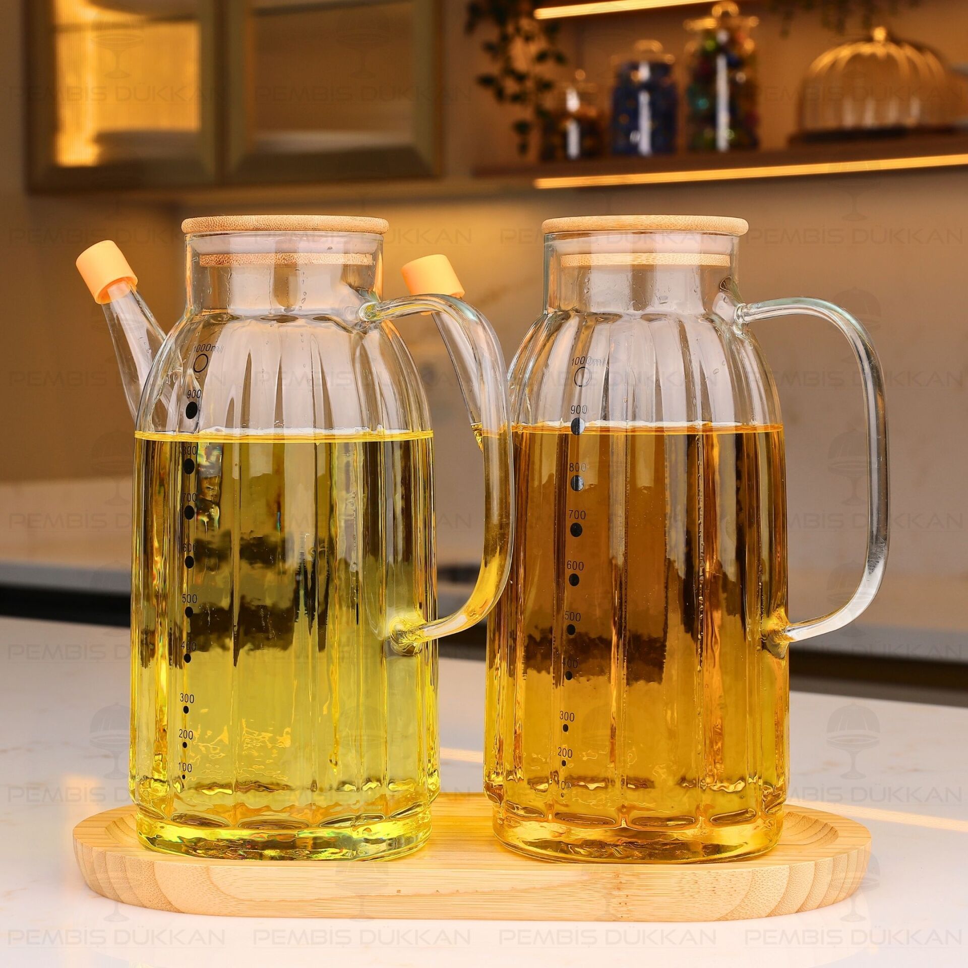 BAMBU ALTLIKLI, 2Lİ KALIN ÇİZGİLİ BAMBU YAĞDANLIK SET (GLA02 + 75652)