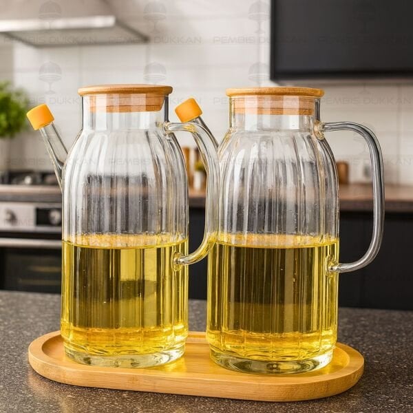 BAMBU ALTLIKLI, 2Lİ KALIN ÇİZGİLİ BAMBU YAĞDANLIK SET (GLA02 + 75652)