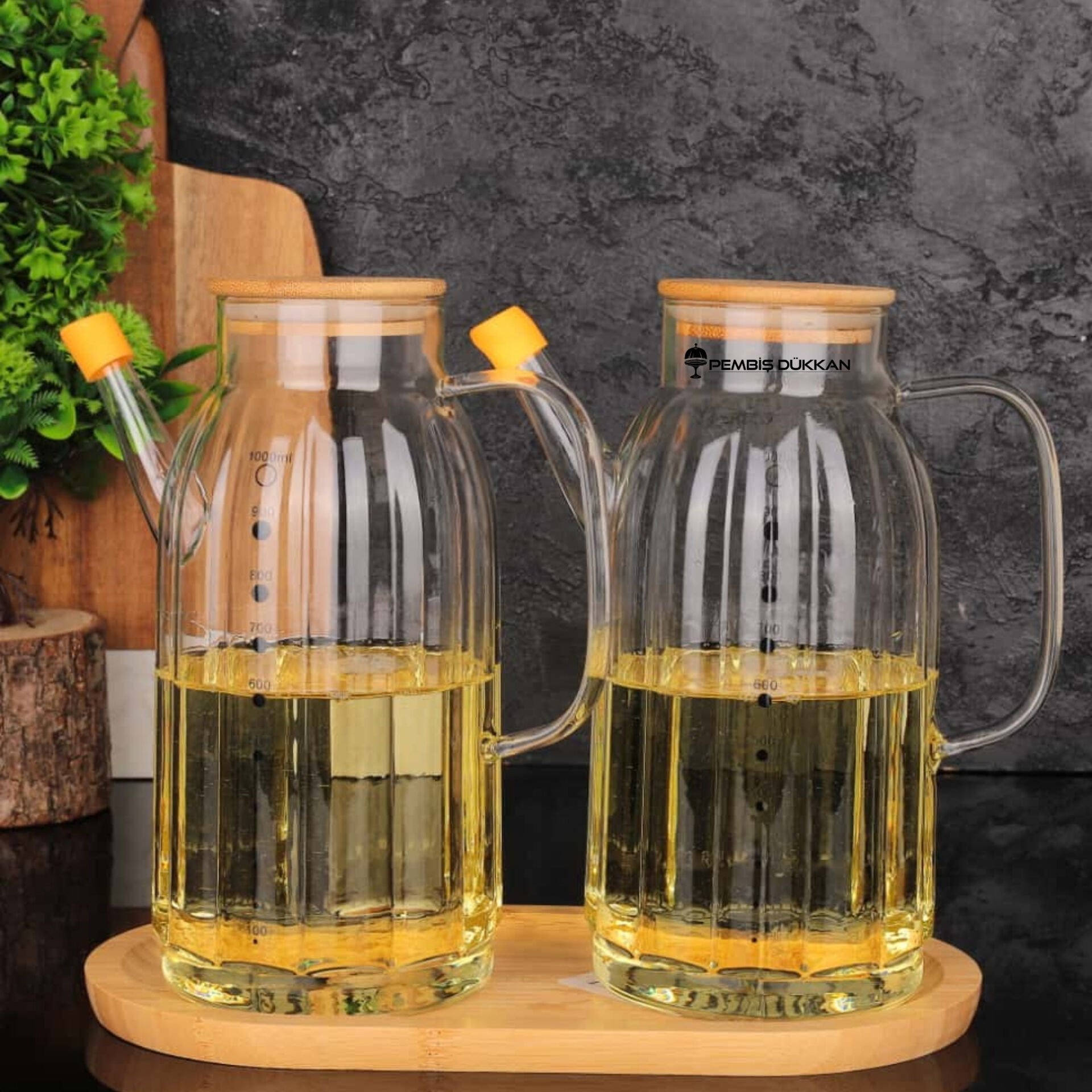 2 ADET BAMBU KAPAKLI YAĞDANLIK GLA 02 + ALT BAMBU SET NO 2