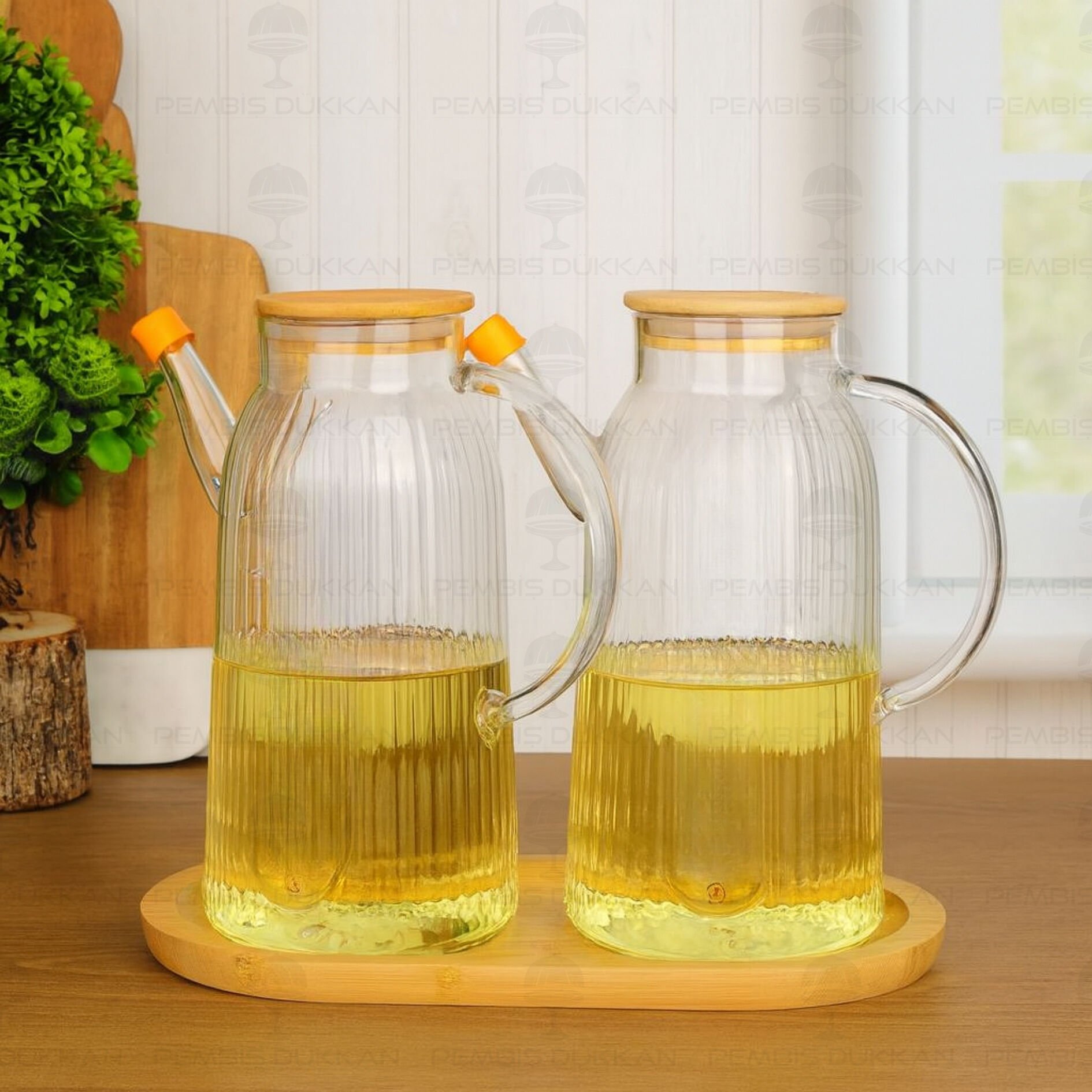 BAMBU ALTLIKLI, 2Lİ İNCE ÇİZGİLİ BAMBU YAĞDANLIK SET (GLA04 + 75652)