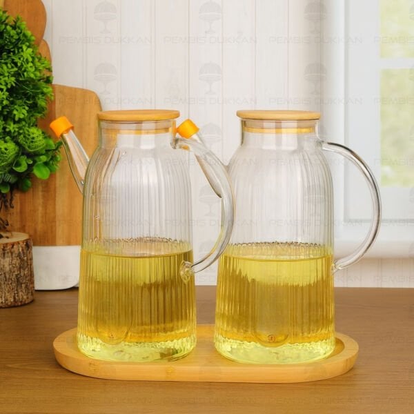 BAMBU ALTLIKLI, 2Lİ İNCE ÇİZGİLİ BAMBU YAĞDANLIK SET (GLA04 + 75652)