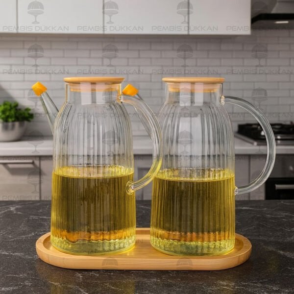 2 ADET BAMBU KAPAKLI YAĞDANLIK GLA 04 + ALT BAMBU SET NO 3