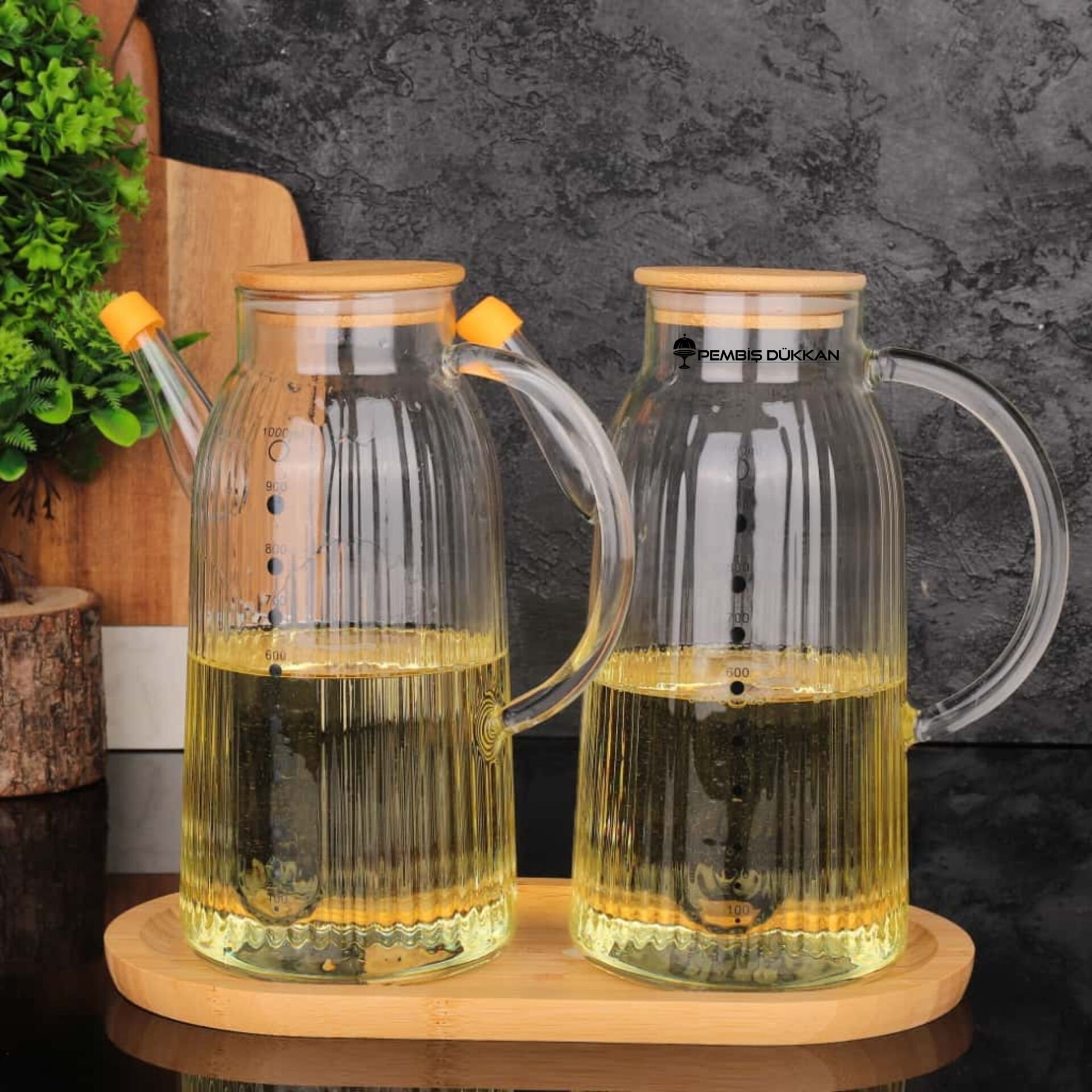 2 ADET BAMBU KAPAKLI YAĞDANLIK GLA 04 + ALT BAMBU SET NO 3
