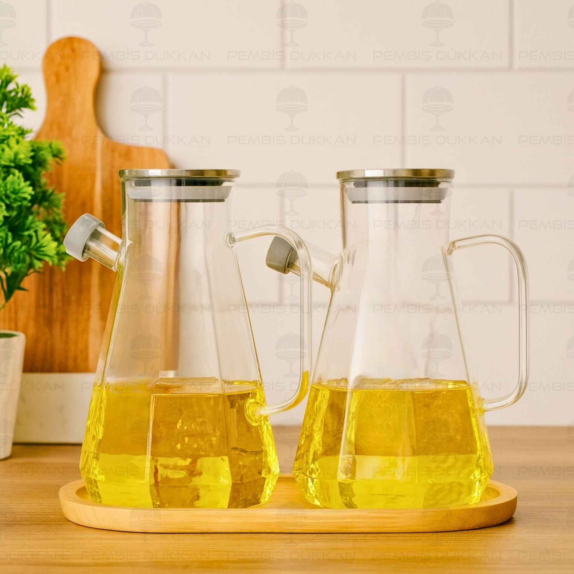 BAMBU ALTLIKLI, 2Lİ KÖŞELİ METAL YAĞDANLIK SET (GLA018 + 75652)