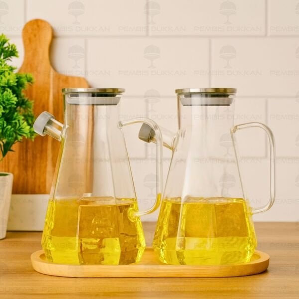 BAMBU ALTLIKLI, 2Lİ KÖŞELİ METAL YAĞDANLIK SET (GLA018 + 75652)