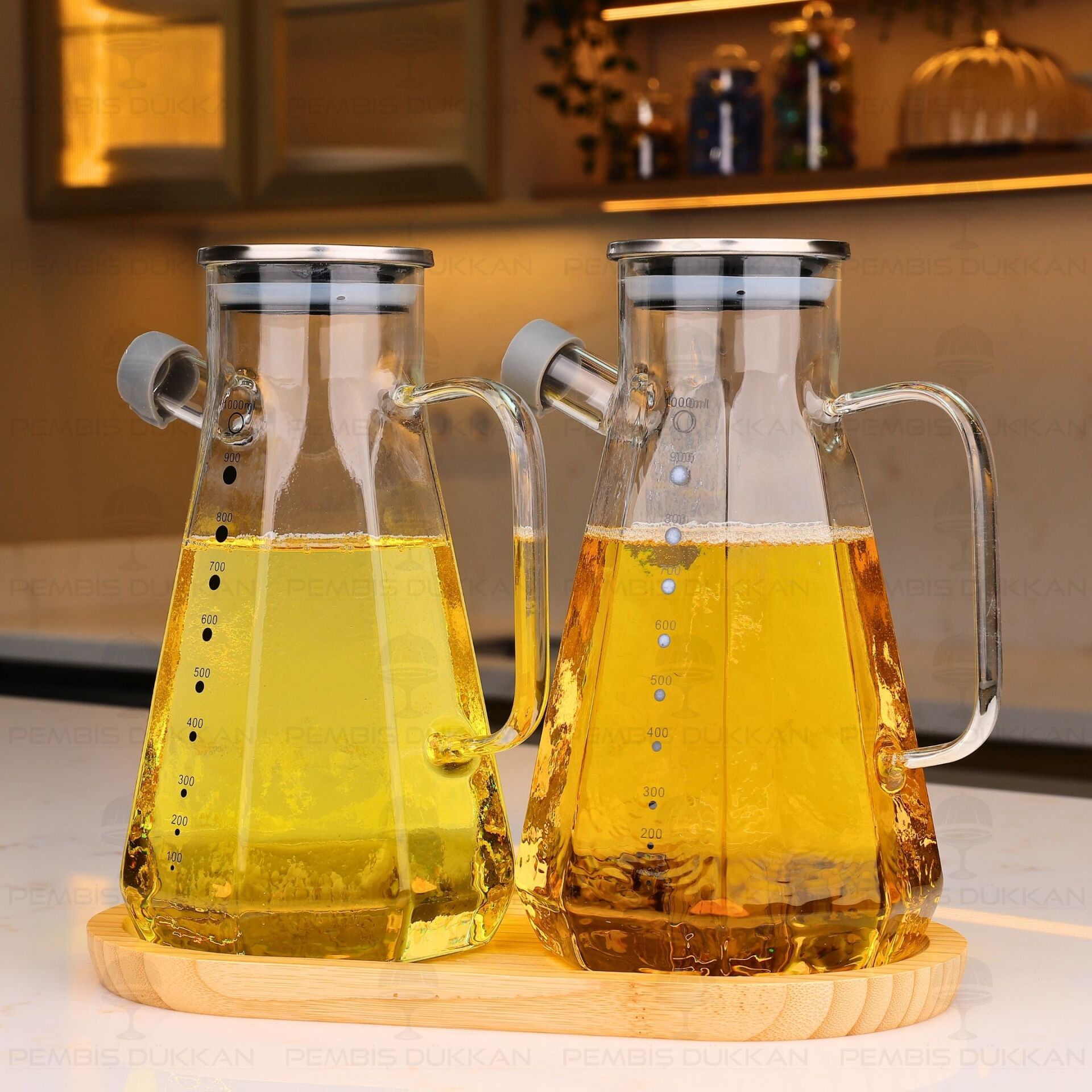 BAMBU ALTLIKLI, 2Lİ KÖŞELİ METAL YAĞDANLIK SET (GLA018 + 75652)