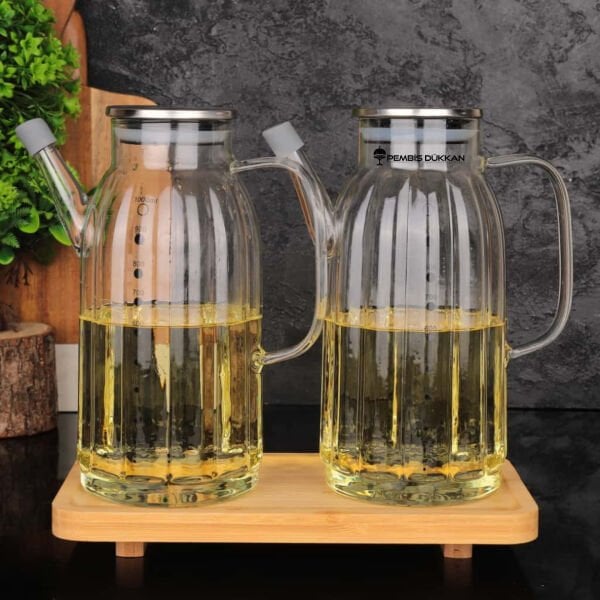 BAMBU ALTLIKLI, 2Lİ KALIN ÇİZGİLİ METAL YAĞDANLIK SET (GLA01 + 8B31)