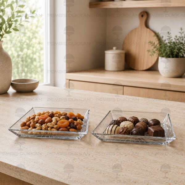 Madlen Crystallin Cam 2li Kare Tatlı Tabak