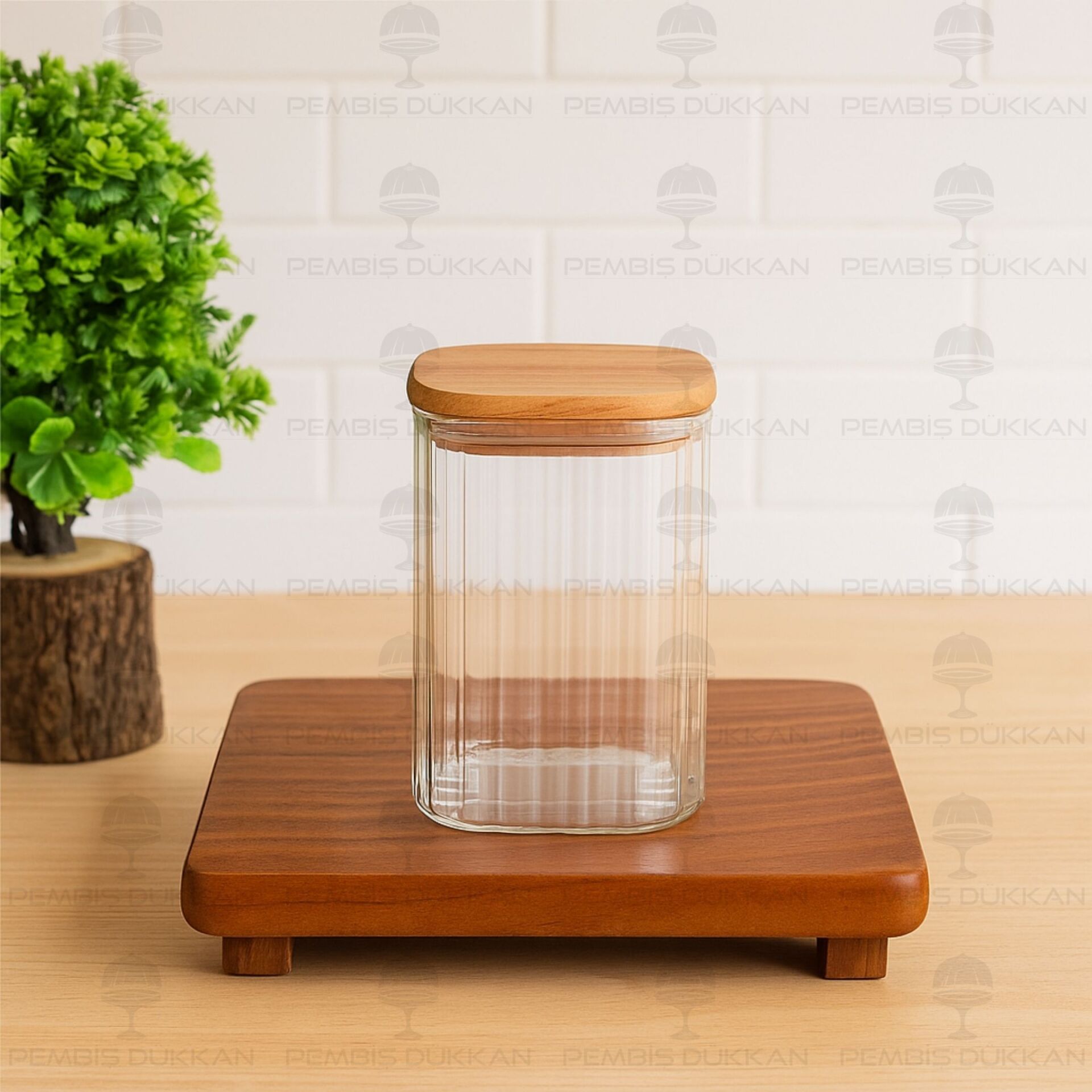 VERA 1050ML AKASYA KAPAKLI, ÇİZGİLİ KAVANOZ (BOR063)