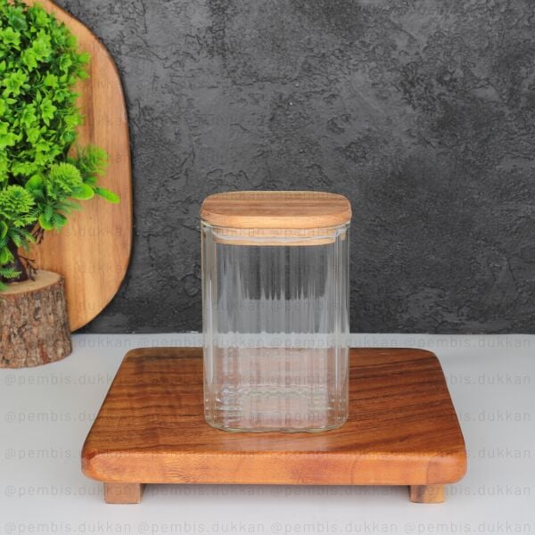 1 ADET 1050ML KARE AKASYA KAPAKLI CAM KAVANOZ (BOR-063)