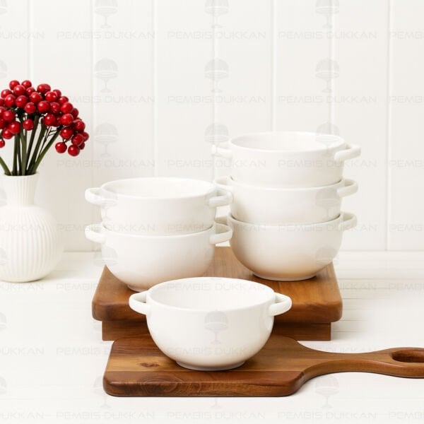 6 ADET KULPLU 11.8CM PORSELEN ÇORBA & SALATA KASE (19-408)