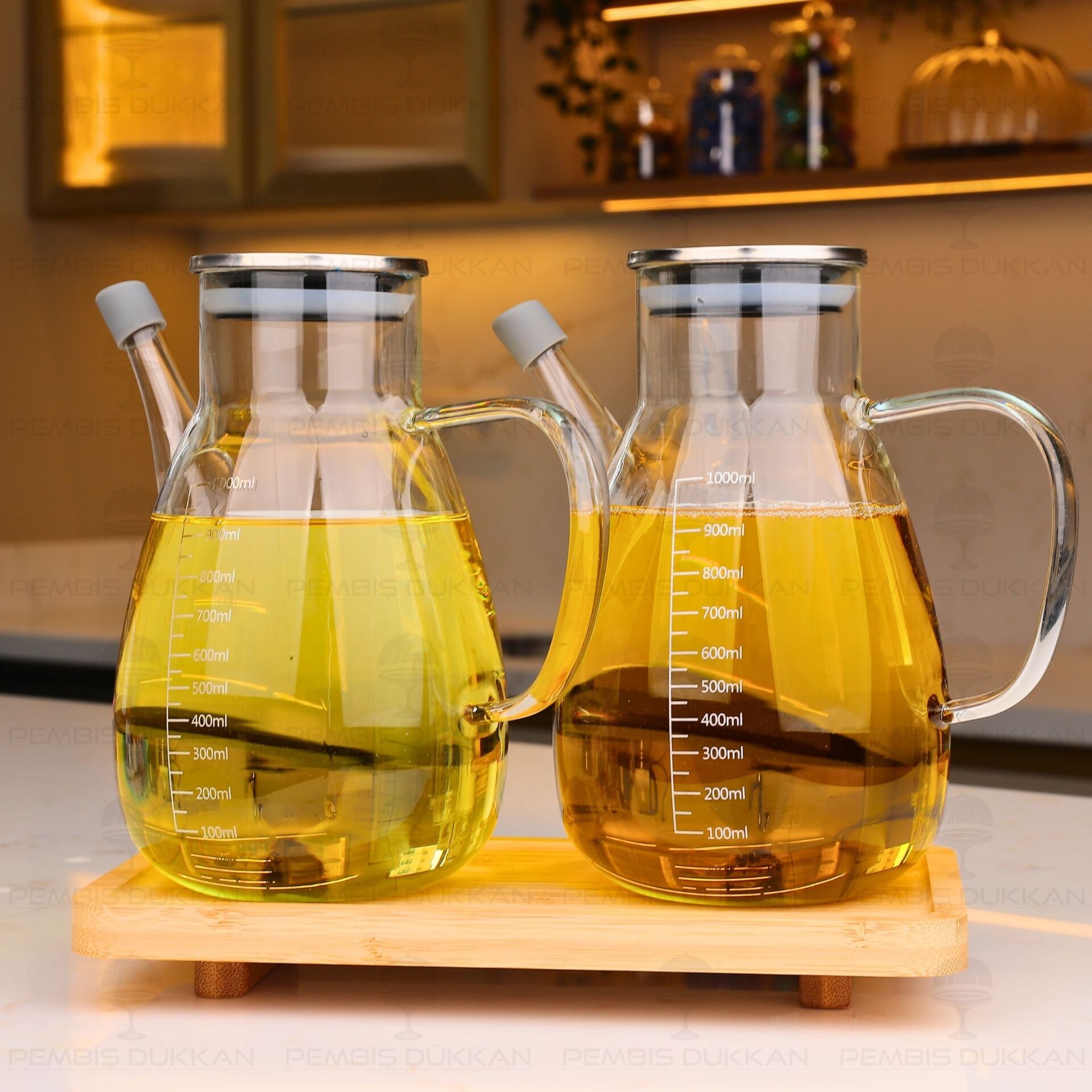 Bambu Altlıklı, 2li Tess Metal Yağdanlık Set (Gla016 + 8b31)