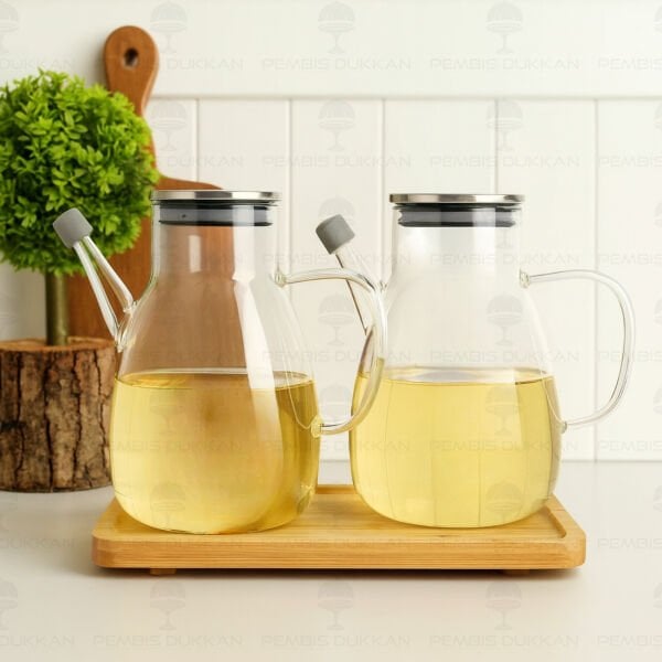 Bambu Altlıklı, 2li Tess Metal Yağdanlık Set (Gla016 + 8b31)