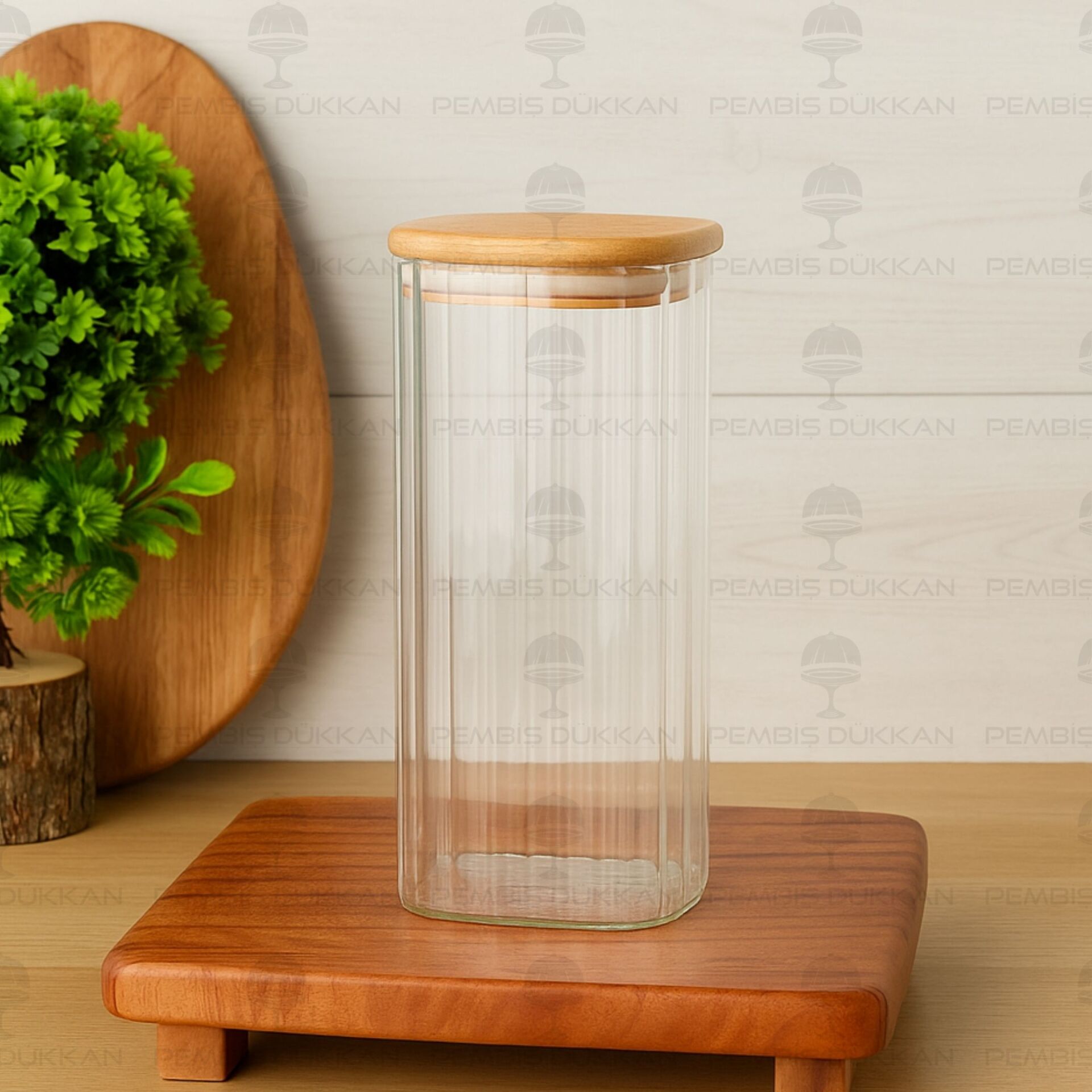 VERA 1700ML AKASYA KAPAKLI, ÇİZGİLİ KAVANOZ (BOR065)